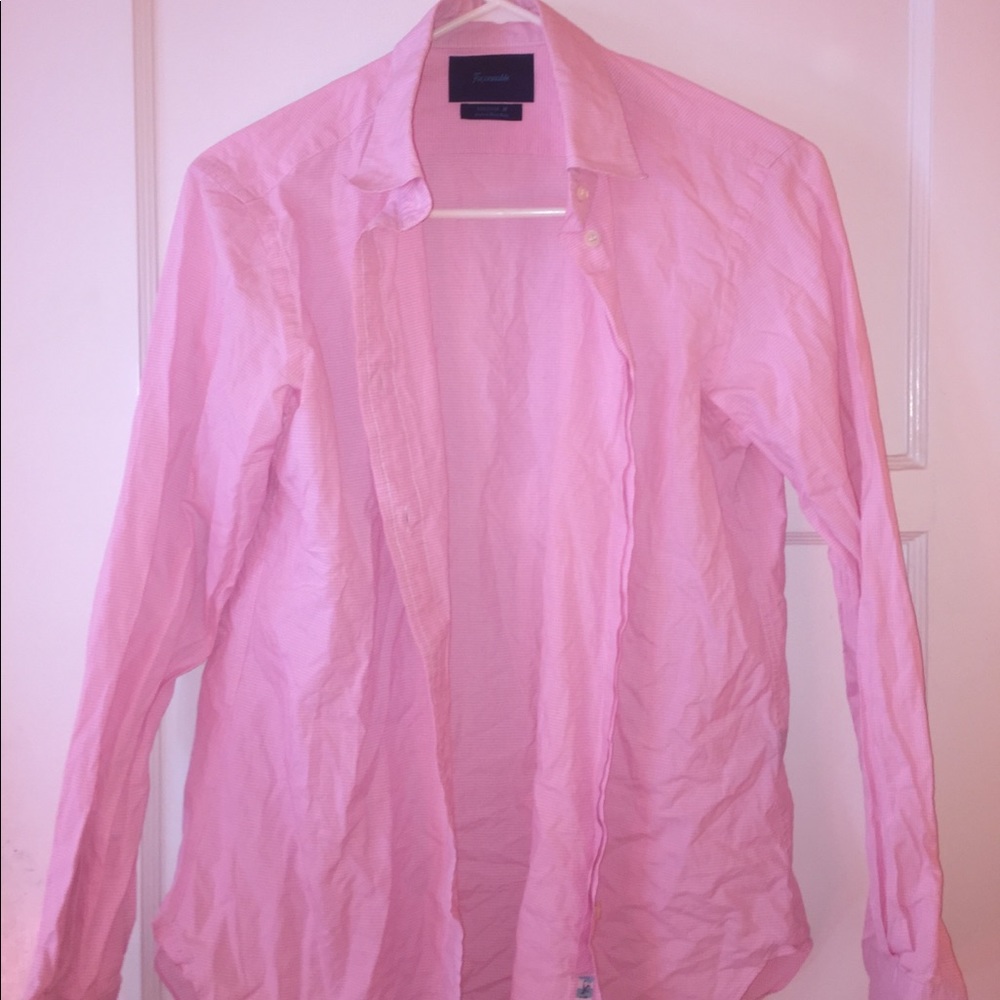 pink and white button up